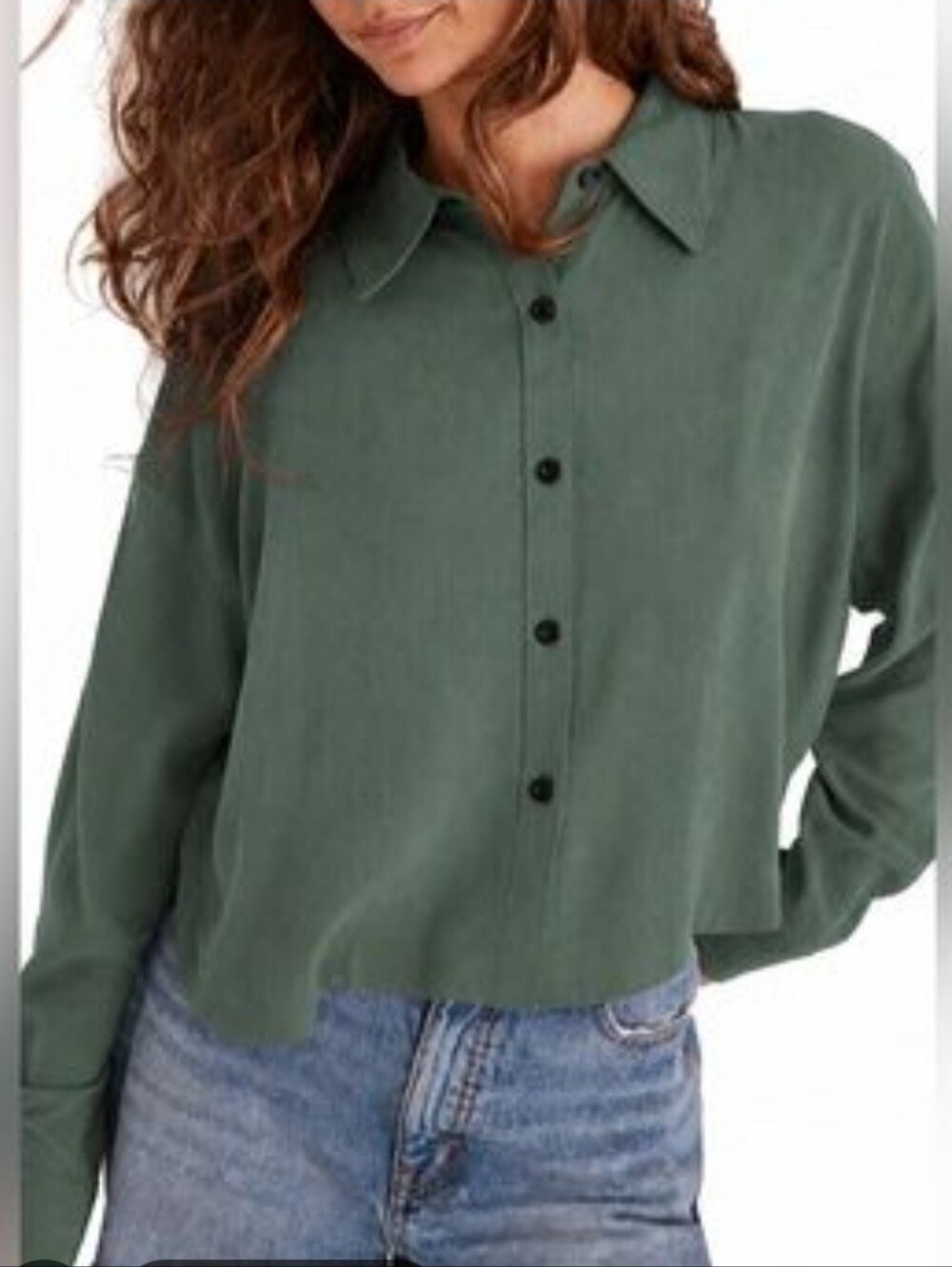 Madewell Lusterweave Hartfield Crop Shirt Forest GREEN - SMALL